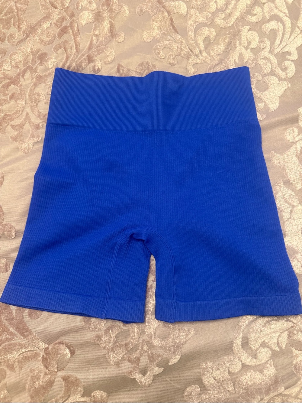 Forever 21 High-Waist Ribbed Bike Shorts - Electric Blue. Size Medium.